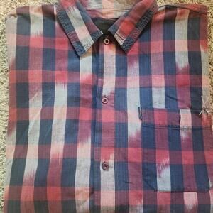 Fubu Red and Blue Plaid Button-up Short Sleeve Shirt
